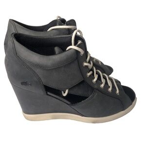 LACOSTE Wedge Bernelle Peep2 Leather / Textile Size 8 Lace up Shoes Gray